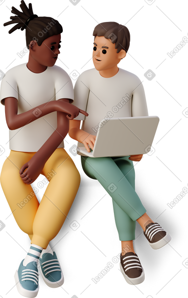 Two young men with laptop PNG, SVG