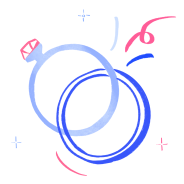 Dos anillos de bodas y fuegos artificiales PNG, SVG