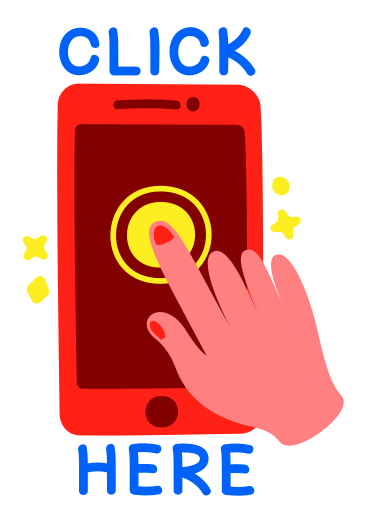 Lettrage autocollant cliquez ici téléphone et main texte rouge jaune PNG, SVG