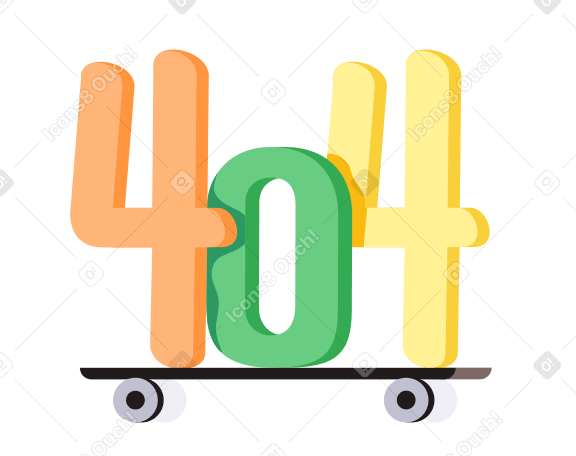 404 on skateboard animated illustration in GIF, Lottie (JSON), AE