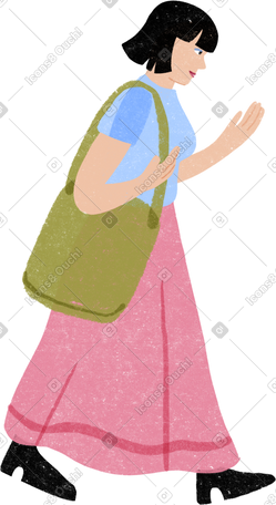 girl in a skirt walking while looking at her hand PNG, SVG