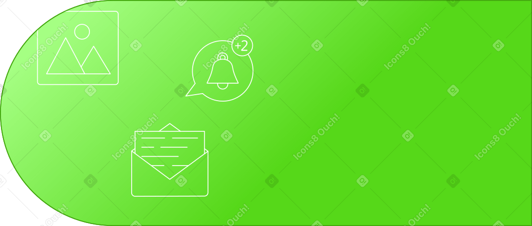 Fondo verde con imagen, mensaje y notificación PNG, SVG