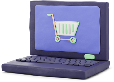 Laptop aberto cinza com um ícone de carrinho de compras na tela PNG, SVG