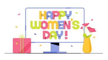 Schriftzug happy women's day! mit blume und geschenkbox PNG, SVG