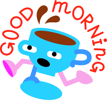 lettering sticker good morning running cup of coffee text PNG, SVG