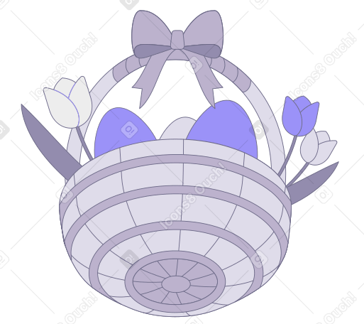 wicker basket with eggs and tulips for Easter PNG, SVG