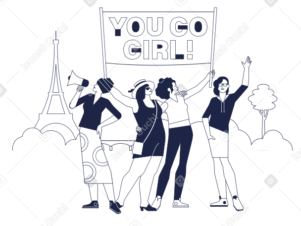 Lettering You Go Girl! with women's march and banner Illustration in PNG, SVG