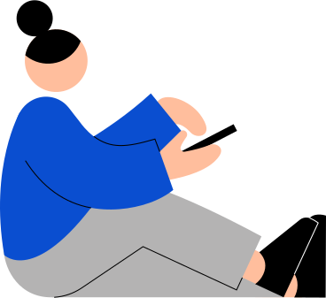 Junge frau sitzt mit einem telefon in ihren händen PNG, SVG