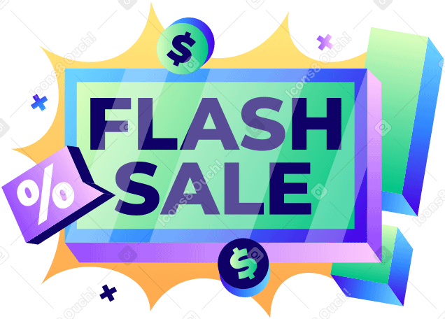 Надпись flash распродажа с монетами и текстом знака процента в PNG, SVG