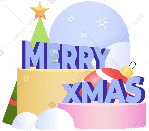 Letras de feliz natal com árvore de natal e texto em arco PNG, SVG