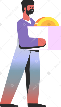 man holding box with coin PNG, SVG