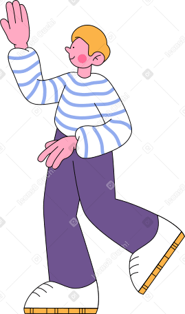 boy in striped sweatshirt walking and giving five PNG、SVG