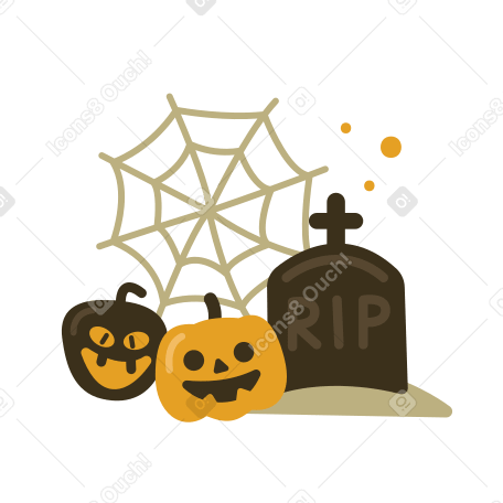 Pumpkins and cobweb on the grave PNG, SVG