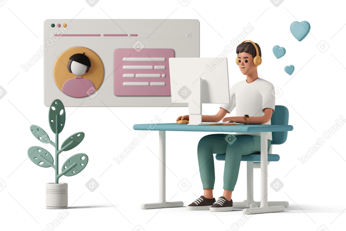 3D Man chatting on dating site PNG, SVG