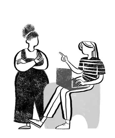 Black and white two women talking to each other PNG, SVG