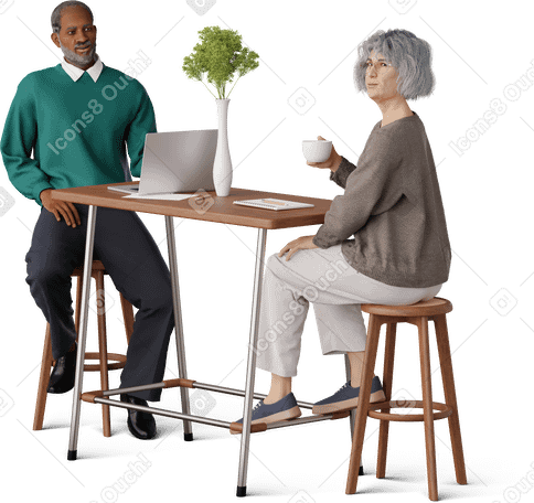 3D man and woman working at the table PNG, SVG