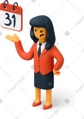 3D 有日历的恼怒的女商人 PNG, SVG