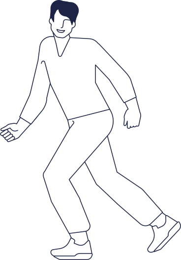 Smiling man runs and turns his head PNG, SVG