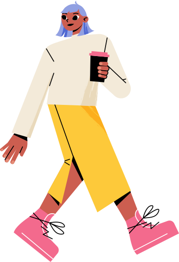 walking woman with a cup of coffee PNG, SVG