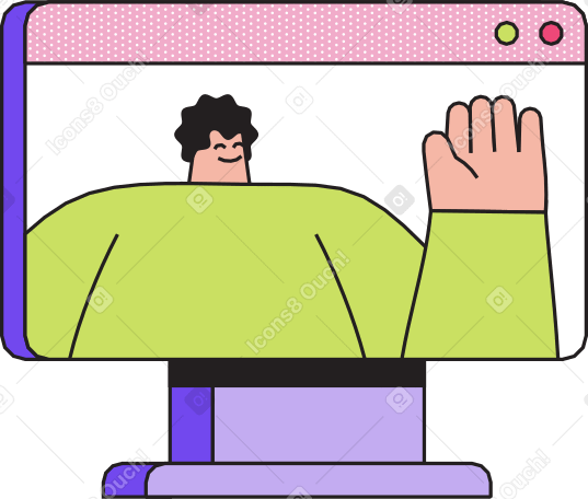 hombre en el monitor con un saludo PNG, SVG