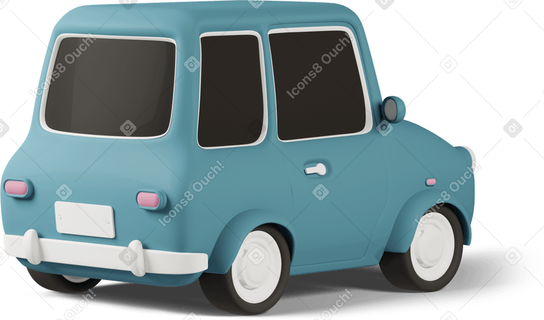 3D back view of toy car turn right blue Illustration in PNG, SVG