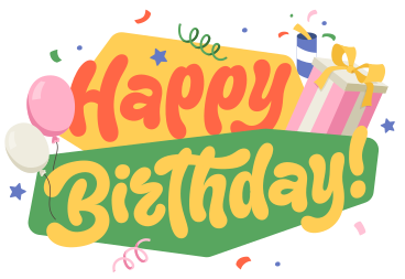 Lettering Happy Birthday! with gift and balloons text PNG, SVG