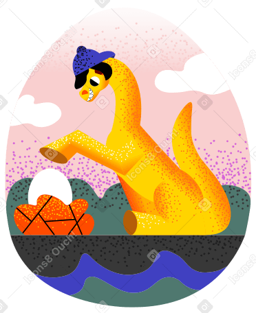Dinosaur is waiting for its baby to hatch from an egg Illustration in PNG, SVG