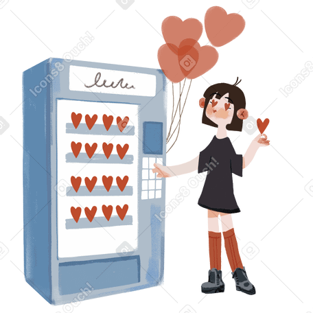 girl at the vending machine selling hearts PNG, SVG