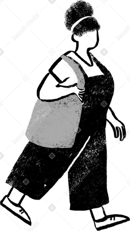 black and white curvy woman walking with tote bag PNG、SVG