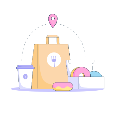 Delivery of coffee and donuts in a paper bag PNG, SVG