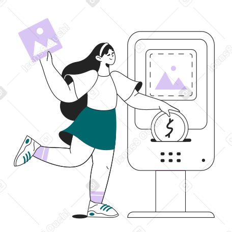 Woman buying an nft picture PNG, SVG
