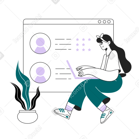 Girl opening browser window on laptop PNG, SVG