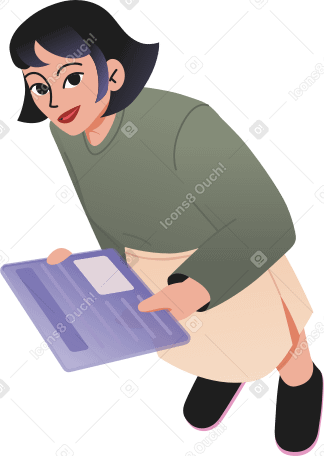 young woman with tablet PNG, SVG