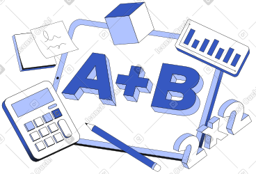 Lettering A+B with calculator, notes and pencil text PNG, SVG