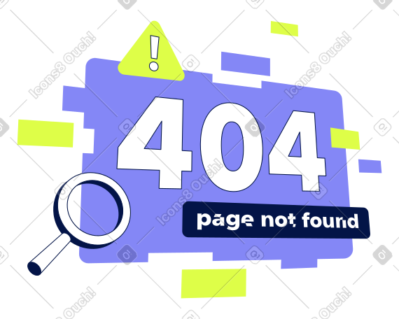 文本错误 404，未找到带有放大镜的页面 PNG, SVG