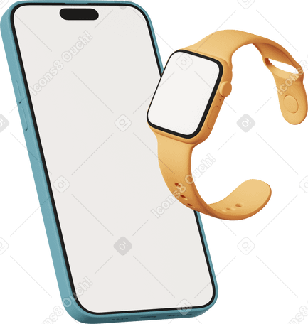 3D smart watch with smartphone turned right Illustration in PNG, SVG