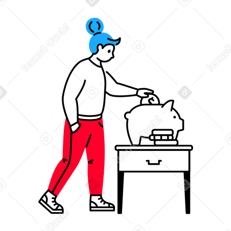 Woman puts the coins in the piggy bank PNG, SVG