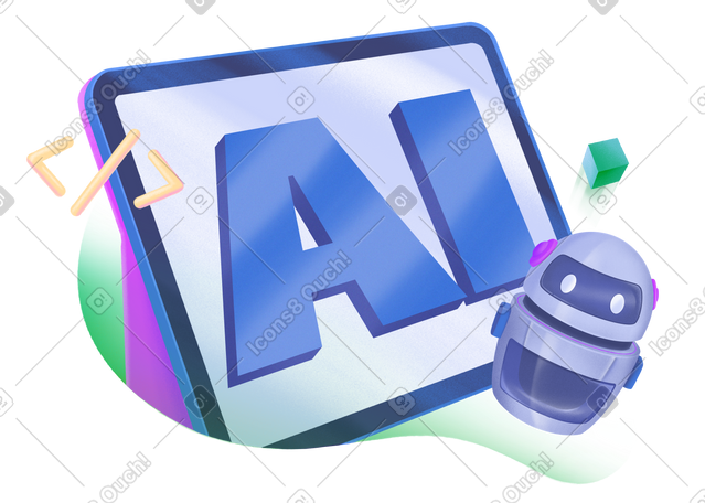 Lettering AI with robot and code sign text PNG, SVG