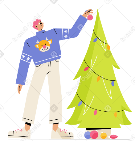 Man decorates a Christmas tree Illustration in PNG, SVG