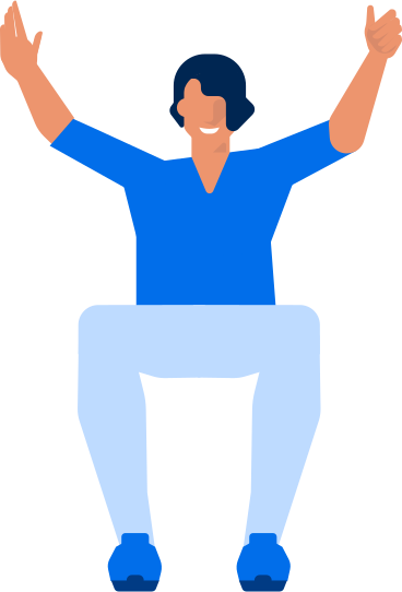 joyful guy is sitting with his hands up PNG, SVG
