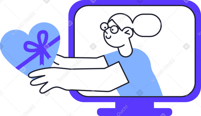 woman in monitor giving present в PNG, SVG