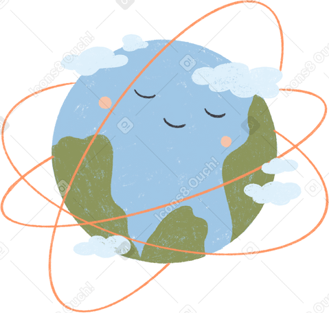 planet earth with a smile and clouds PNG, SVG