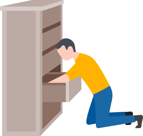 man searching in the drawer Illustration in PNG, SVG