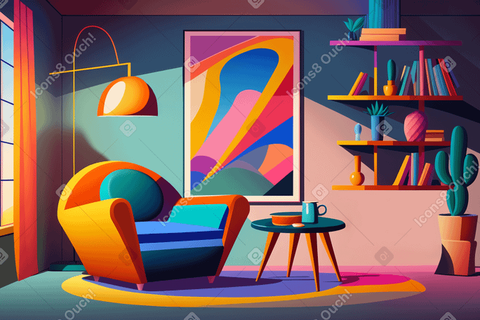 Groovy retro interior background PNG, SVG