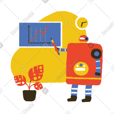 Robot teacher with pointer standing at blackboard PNG, SVG
