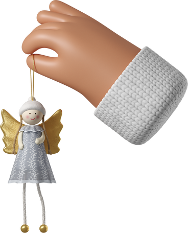 Tanned skin hand holding a Christmas angel toy PNG, SVG