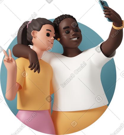 3D two friends taking selfie by smartphone PNG, SVG