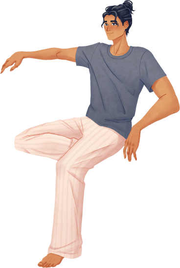 man sitting in pyjamas barefoot PNG, SVG