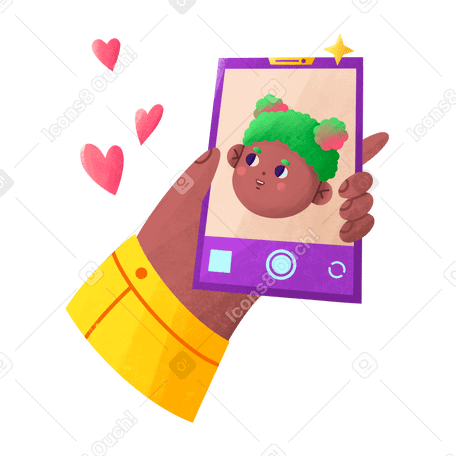 Girl taking a selfie with her hand outstretched Illustration in PNG, SVG