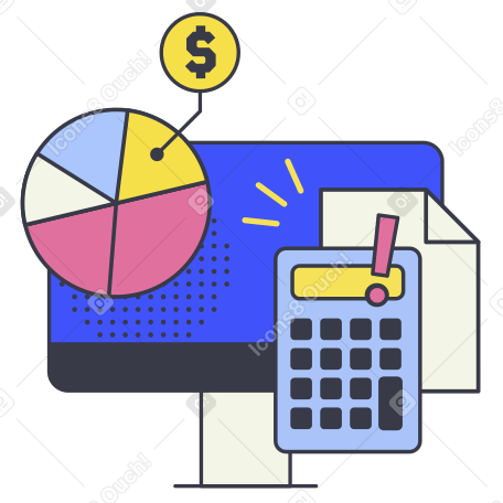 Calculator, monitor and chart Illustration in PNG, SVG